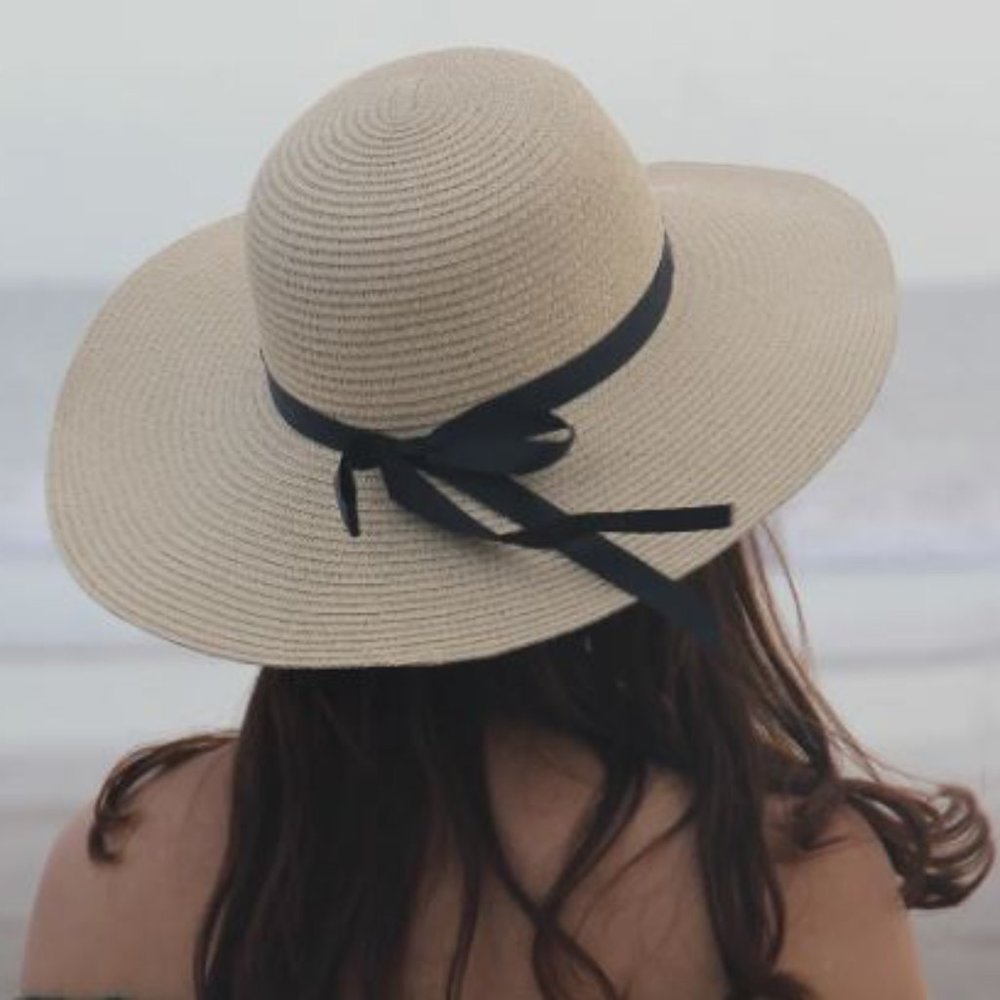 FURTALK Women's Summer Wide Brim Sun Beach Hat with Ribbon, size M